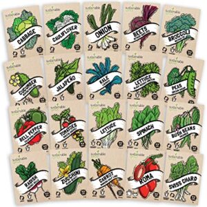 Vegetable Seeds for Planting Variety 20 Pack — Heirloom Vegetables Seeds —Tomatoes,Lettuce,Beets,Bell Pepper,Zucchini, Broccoli,Beans,Cabbage,Cauliflower,Onion,Cucumber & Other Vegetable Garden Seeds