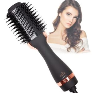 hair dryer brush,hot air brush, blow dryer bruch,one step hair dryer and volumizer with salon negative ionic for straightening, professional brush hair dryers for men and women (black）
