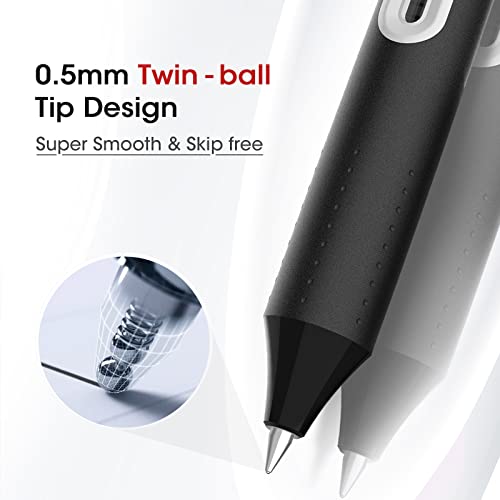 Writech Retractable Liquid Rollerball Pen: Click Silent Multicolor Rolling Ball Pens Black & Red Ink Color-Writing Journaling Notetaking Sketching 8ct Smooth 0.5mm Fine Point Tip No Bleed Smear Smudge