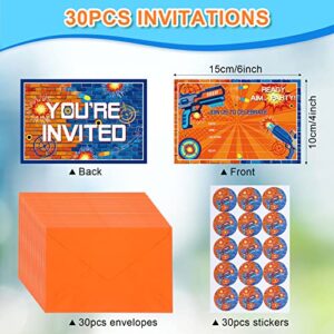 30 Pcs Dart War Party Invitations Happy Birthday Invitation for Boys Dart War Party Favors Boys Birthday Party Cards with Gun Stickers Dart Game Themed Birthday Party Supplies 6 x 4 Inches