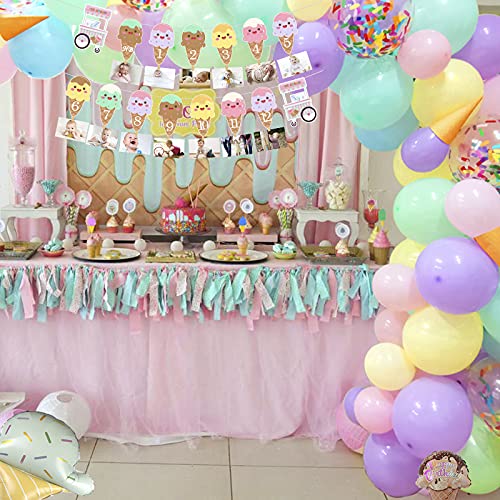 Ice Cream Monthly Photo Banner - Ice Cream 1st Birthday Monthly Banner Baby Girl 12 Month Photo Display Milestone Photograph Bunting Garland for Ice Cream First Birthday Party,Sweet One Summer Party