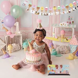 Ice Cream Monthly Photo Banner - Ice Cream 1st Birthday Monthly Banner Baby Girl 12 Month Photo Display Milestone Photograph Bunting Garland for Ice Cream First Birthday Party,Sweet One Summer Party