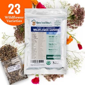 Variety Pack (23) of 64,000 Non GMO Wildflower Seeds for Bees, Hummingbird, Butterflies and Pollinators - with Growing Guide for Gardeners from Germination to Flowers - Bulk Seeds - by Open Seed Vault