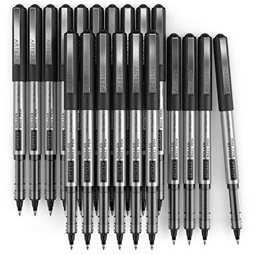 ARTEZA Rollerball Pens, Pack of 20, 0.5mm Black Liquid Ink Pens for Bullet Journaling, Fine Point Rollerball, Office Supplies for Writing, Taking Notes & Sketching