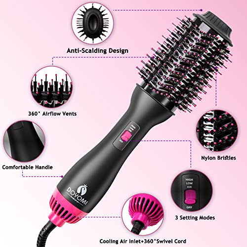 DOYOMI Enhanced Hot Air Hair Blow Dryer Brush, 3 in 1 One Step Styler Volumizer for Fast Drying, Straightening, Curling and Volumizing with Anti-frizz Ceramic Barrel Negative Ion, 55MM Oval Shape