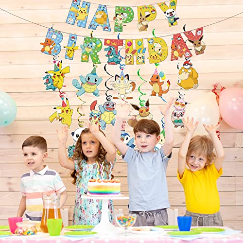 Anime Theme Birthday Party Supplies, Happy Birthday Kawayi Anime Party Decorations Banner and 12PC Hanging Swirls Birthday Party Supplies For Kid, Boys and Girls Party