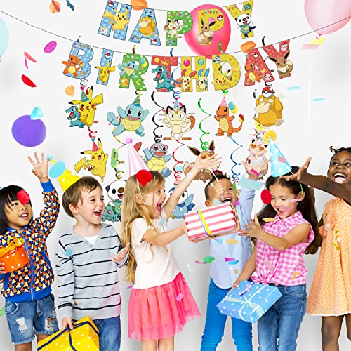 Anime Theme Birthday Party Supplies, Happy Birthday Kawayi Anime Party Decorations Banner and 12PC Hanging Swirls Birthday Party Supplies For Kid, Boys and Girls Party