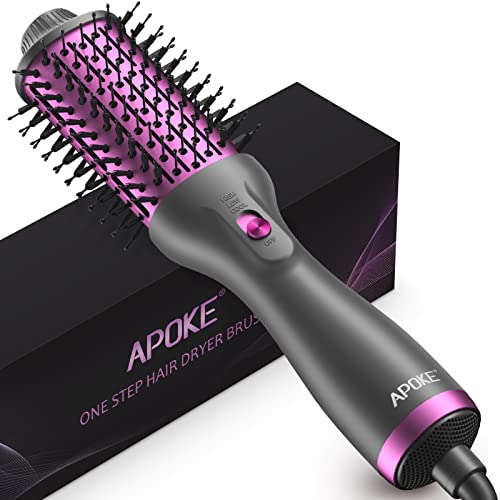 APOKE Brush Hair Dryer, Professional 1200W Ceramic Tourmaline Ionic Hot Air Styling Brush, One Step Hair Dryer & Styler Volumizer, Blow Dryer Curling Brush, Blowout Brush for Drying Curling Combing