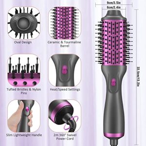 APOKE Brush Hair Dryer, Professional 1200W Ceramic Tourmaline Ionic Hot Air Styling Brush, One Step Hair Dryer & Styler Volumizer, Blow Dryer Curling Brush, Blowout Brush for Drying Curling Combing