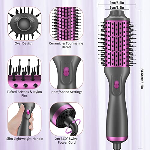 APOKE Brush Hair Dryer, Professional 1200W Ceramic Tourmaline Ionic Hot Air Styling Brush, One Step Hair Dryer & Styler Volumizer, Blow Dryer Curling Brush, Blowout Brush for Drying Curling Combing