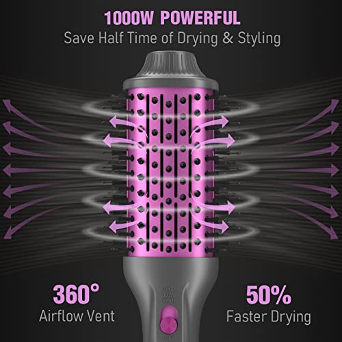 APOKE Brush Hair Dryer, Professional 1200W Ceramic Tourmaline Ionic Hot Air Styling Brush, One Step Hair Dryer & Styler Volumizer, Blow Dryer Curling Brush, Blowout Brush for Drying Curling Combing