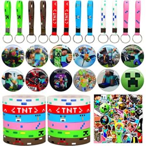 cikisaa 86 pcs mining theme video game party favors gift set for kids boys, mining style birthday party supplies party decorations, include 12 key chains, 12 bracelets, 12 button pins, 50 stickers