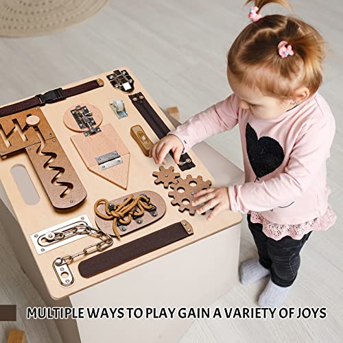 Montessori Busy Board for Toddlers, Wooden Sensory Toys, Preschool Learning Activities for Fine Motor Skills Travel Toy, Basic Life Skills Educational Gifts for 1 2 3 4 Years Old Kids Boys Girls