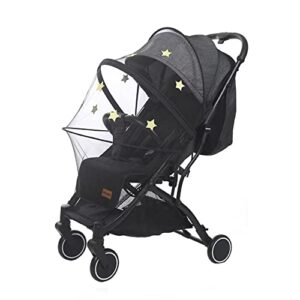 minilujia universal foldable star mosquito net and storage bag for baby stroller with zipper visible breathable sun cover bassinet mesh cover for car seat,bassinets,cradles,cribs (black with star)