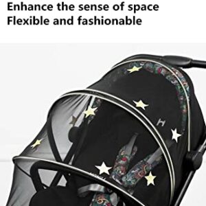 MINILUJIA Universal Foldable Star Mosquito Net and Storage Bag for Baby Stroller with Zipper Visible Breathable Sun Cover Bassinet Mesh Cover for Car Seat,Bassinets,Cradles,Cribs (Black with Star)