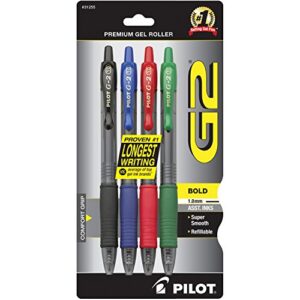 pilot g2 premium refillable & retractable rolling ball gel pens, bold point, assorted color inks, 4-pack (31255)