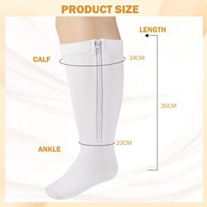 Plus Size Zipper Compression Socks Women Men 15-20mmhg Closed Toe Compression Stocking Knee High Compression Socks with Zipper Calf Zip up Support Hose for Walking Running, White