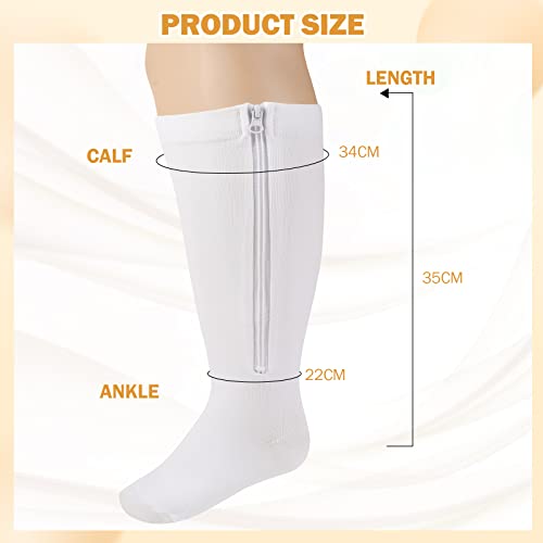 Plus Size Zipper Compression Socks Women Men 15-20mmhg Closed Toe Compression Stocking Knee High Compression Socks with Zipper Calf Zip up Support Hose for Walking Running, White