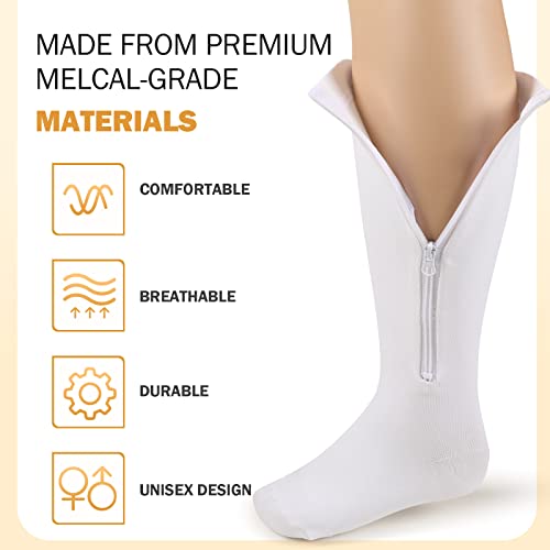 Plus Size Zipper Compression Socks Women Men 15-20mmhg Closed Toe Compression Stocking Knee High Compression Socks with Zipper Calf Zip up Support Hose for Walking Running, White