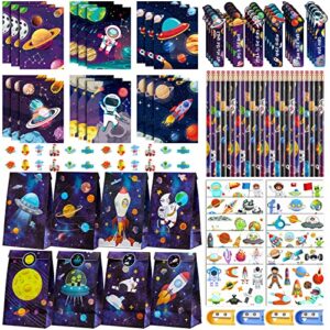 162 pcs space party favors kids included space pencils space erasers gift bag tattoo stickers bookmarks ruler notebook sharpener outer space themed birthday gift party supplies for boys girls kids