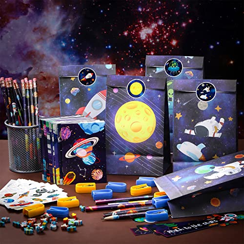 162 Pcs Space Party Favors Kids Included Space Pencils Space Erasers Gift Bag Tattoo Stickers Bookmarks Ruler Notebook Sharpener Outer Space Themed Birthday Gift Party Supplies for Boys Girls Kids