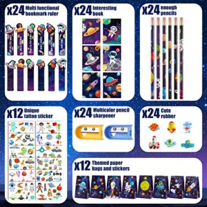 162 Pcs Space Party Favors Kids Included Space Pencils Space Erasers Gift Bag Tattoo Stickers Bookmarks Ruler Notebook Sharpener Outer Space Themed Birthday Gift Party Supplies for Boys Girls Kids