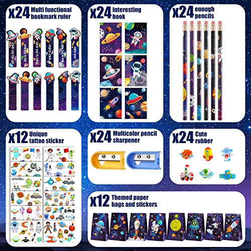 162 Pcs Space Party Favors Kids Included Space Pencils Space Erasers Gift Bag Tattoo Stickers Bookmarks Ruler Notebook Sharpener Outer Space Themed Birthday Gift Party Supplies for Boys Girls Kids