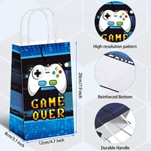 Epakh 16 Pack Game Party Gift Bags Video Game Theme Birthday Party Treat Bags Blue Candy Goodie Bags Kraft Wrap Bags with Handles for Boys Kids Birthday Party Baby Shower Favors Supplies