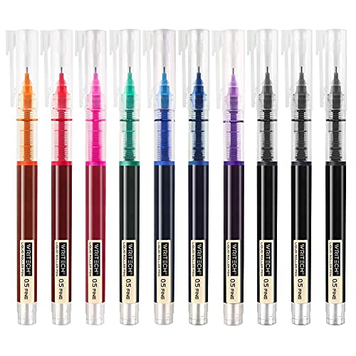 WRITECH Rolling Ball Pens Quick Dry Ink 0.5 mm Extra Fine Point Pens 10 Pcs Liquid Ink Pen Rollerball Pens Multicolor Ink (Multicolor)