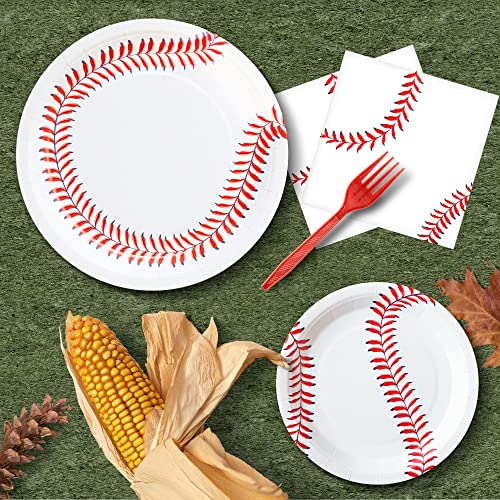 Baseball Party Favors Party Decorations, 96pcs Baseball Party Plates and Napkins Forks Baseball Themed Party Birthday Decorations Supplies For Boys Baby Shower Serves 24