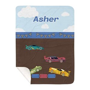 race car boy personalized receiving sherpa fleece baby blankets for girls boys kids, swaddle blankets gift for newborn crib infants 30x40 inches