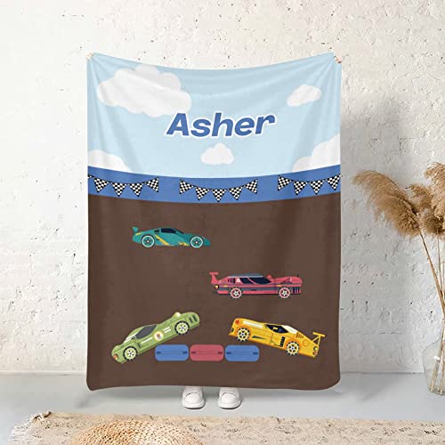 Race Car Boy Personalized Receiving Sherpa Fleece Baby Blankets for Girls Boys Kids, Swaddle Blankets Gift for Newborn Crib Infants 30x40 Inches