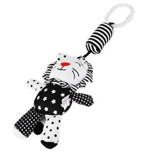 Baby Hanging Rattle Toys, Black and White Stripe Stroller Plush Wind Chimes Toys for Infants Car Bed Crib(Black and White Striped Lion Pendant)