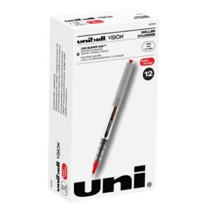 uniball vision rollerball pens with 0.7mm fine point, red, 12 count