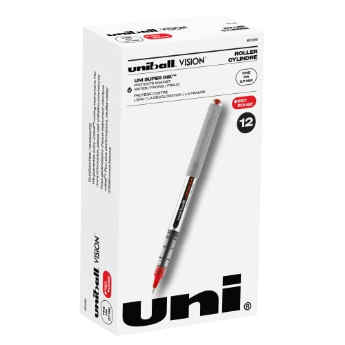 uniball Vision Rollerball Pens with 0.7mm Fine Point, Red, 12 Count