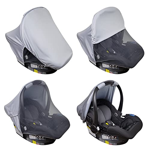 liuliuby 2-in-1 Car Seat Cover - Baby Carseat Canopy with Privacy Sun Shade & Bug Net for Newborn & Infant - Protects Babies from UV Rays, Mosquito & Insect - Carrier Covers for Boys & Girls (Gray)