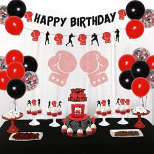 Boxing Match Birthday Party Decorations Fight Sports Theme Birthday Wrestling Party Supplies Boxing Birthday Banner Cake Topper Balloons