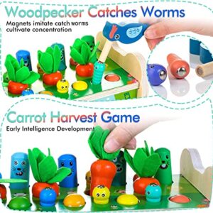 6 in 1 Wooden Montessori Toys for 1 Year Old Whack a Mole Game Hammering Pounding Toy with Xylophone Carrot Harvest Game Learning Developmental Toys Toddler Activities Gift Ages 1 2 3 4