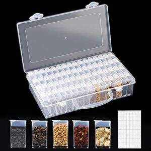 64 slots plastic seed storage box, seeds storage organizer with label stickers(seeds not included), seed container storage use for flower seeds,vegetable seeds, clover seeds, basil seeds, tomato seeds