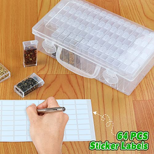 64 Slots Plastic Seed Storage Box, Seeds Storage Organizer with Label Stickers(seeds not included), Seed Container Storage use for Flower Seeds,Vegetable Seeds, Clover Seeds, Basil Seeds, Tomato Seeds