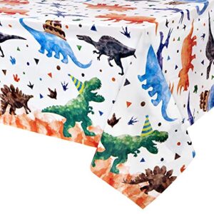 watercolor dinosaur party tablecloth - 1 pack 54'' x 108'' dinosaur party supplies for kids boys dino theme birthday party decoration dinosaur printed rectangular plastic disposable table cover