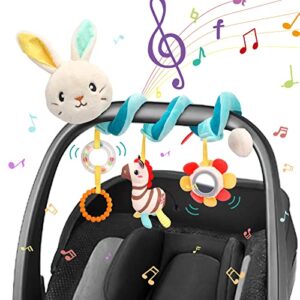 jericetoy baby car seat toys 0-6 months, carseat toys for infants stroller toy baby spiral plush toys hanging crib activity toy for crib bed stroller car seat, hanging rattle toy