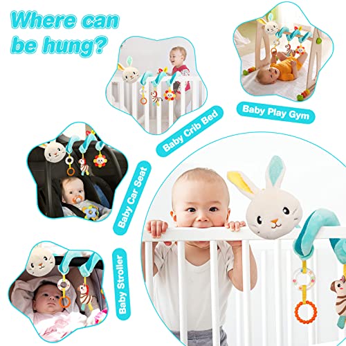 JERICETOY Baby Car Seat Toys 0-6 Months, Carseat Toys for Infants Stroller Toy Baby Spiral Plush Toys Hanging Crib Activity Toy for Crib Bed Stroller Car Seat, Hanging Rattle Toy
