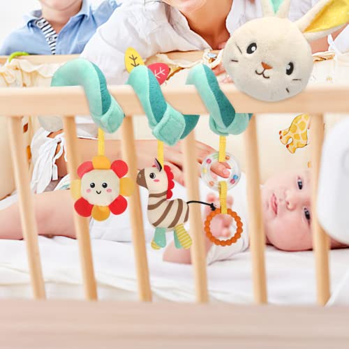 JERICETOY Baby Car Seat Toys 0-6 Months, Carseat Toys for Infants Stroller Toy Baby Spiral Plush Toys Hanging Crib Activity Toy for Crib Bed Stroller Car Seat, Hanging Rattle Toy