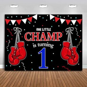 MTMETY 7x5ft Boxing Champ Theme Backdrop Our Little Champ is Turning 1 Background Boxing Gloves Baby Shower 1th Birthday Party Supply Decoration Photo Booth Studio Props Cake Table Banner BJLSME312