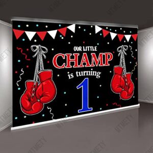 MTMETY 7x5ft Boxing Champ Theme Backdrop Our Little Champ is Turning 1 Background Boxing Gloves Baby Shower 1th Birthday Party Supply Decoration Photo Booth Studio Props Cake Table Banner BJLSME312