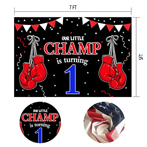 MTMETY 7x5ft Boxing Champ Theme Backdrop Our Little Champ is Turning 1 Background Boxing Gloves Baby Shower 1th Birthday Party Supply Decoration Photo Booth Studio Props Cake Table Banner BJLSME312