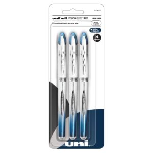 uni-ball vision elite blx infusion rollerball pens, bold point (0.8mm), blue/black, 3 count