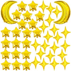42pcs gold star balloons gold moon foil balloons star balloons metallic for eid mubarak decorations graduation, outerspace, baby shower, birthday, wedding anniversary party decorations supplies