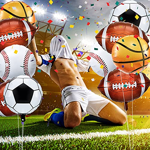 20 Pieces Sports Foil Balloon Set, Baseball Balloons Football Balloons Basketball Balloons Soccer Balloons Metallic Mylar Balloons Sports Game Balloons for Boy Baby Shower Birthday Sports Themed Party